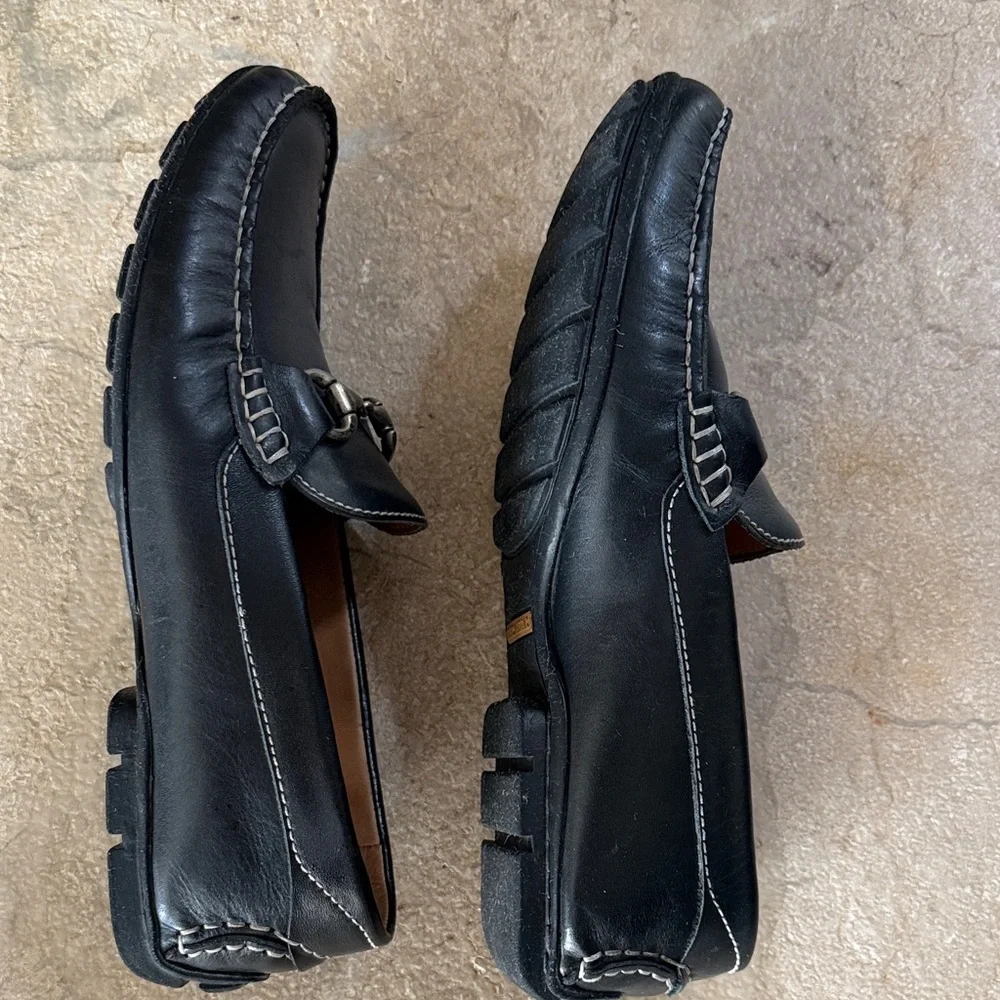 Peter Millar Black Leather Bit Loafers with Brown Insole
